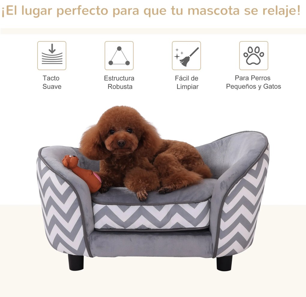 PawHut Sofá para animais de estimação Sofá acolchoado de madeira para