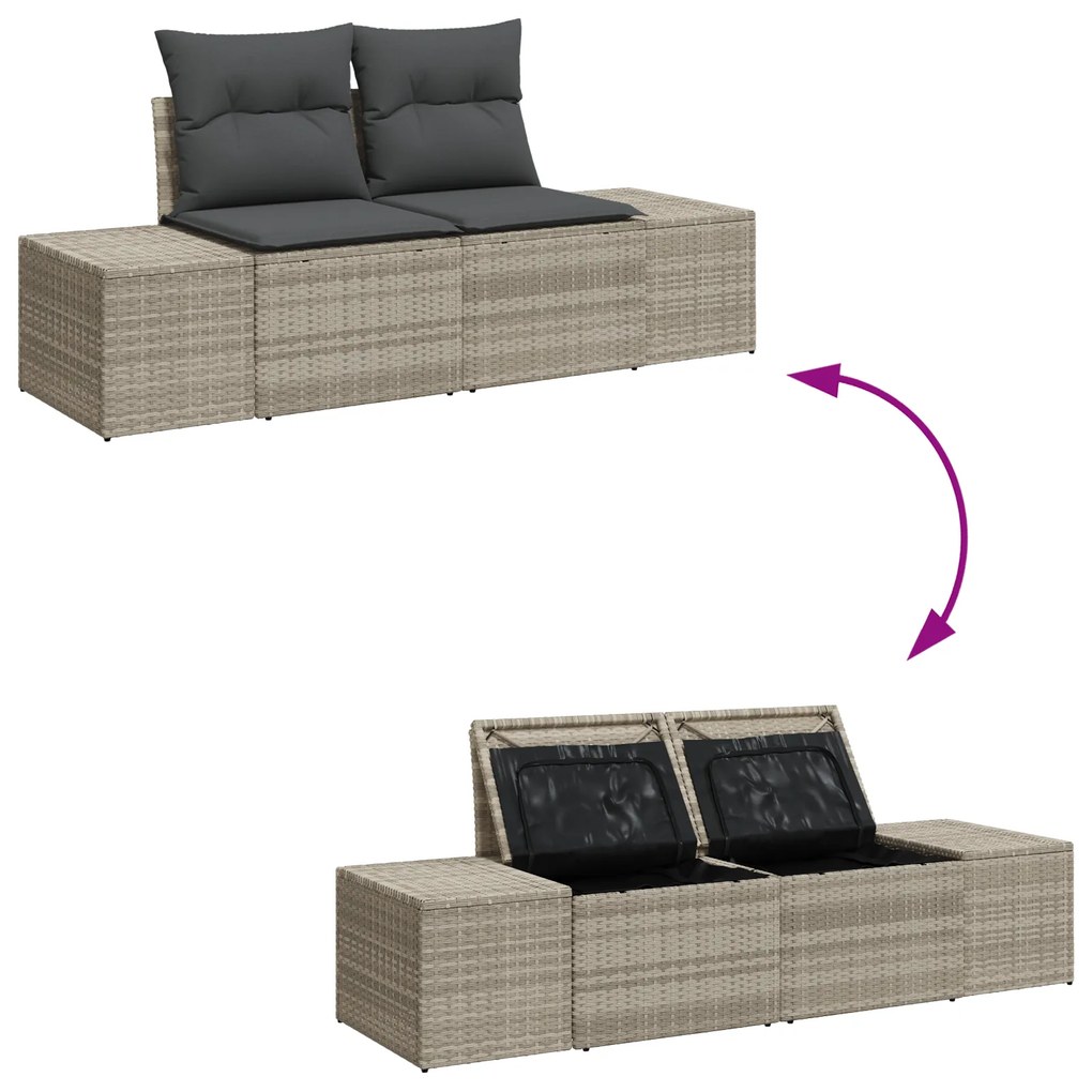 Conjunto de Sofás de Jardim 6 Peças com Almofadas Cinza Claro em Ratta