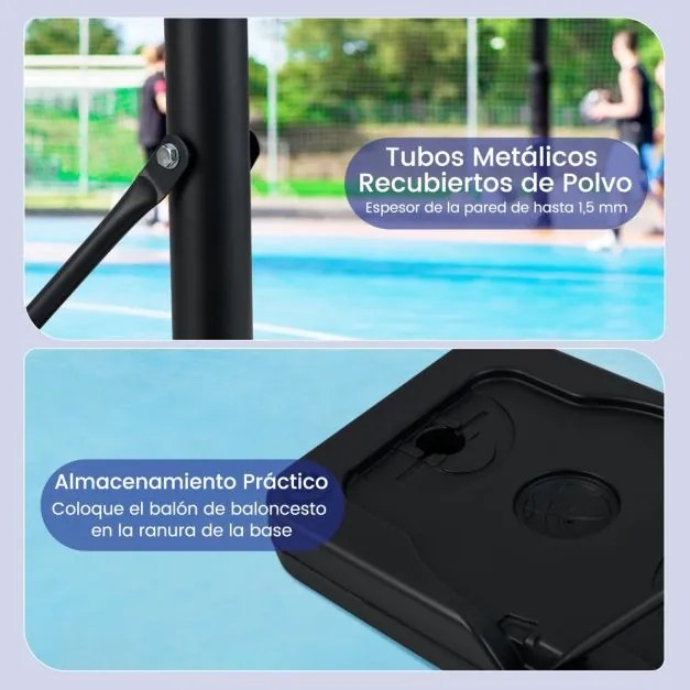 Cesto de basquetebol portátil para exterior Sistema de aro de basquetebol ajustável em altura de 100 a 305 cm com tabuleiro inquebrável preto