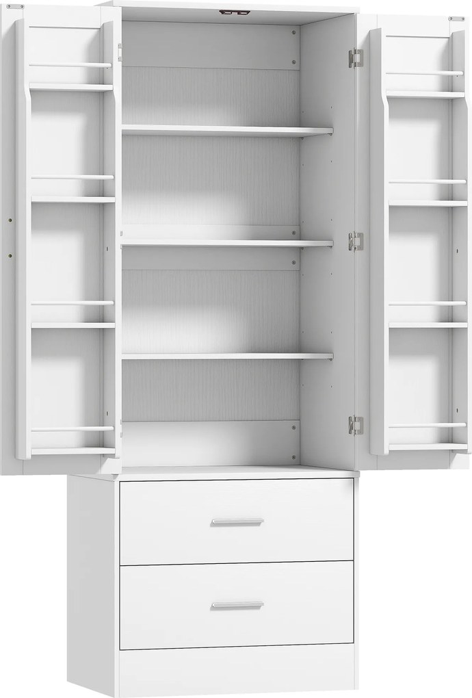 HOMCOM Armário de cozinha 159 cm, prateleiras ajustáveis, 2 gavetas, para cozinha, sala de jantar, aglomerado, MDF, branco | Aosom Portugal