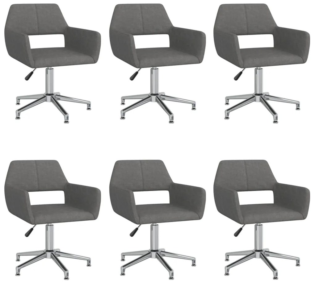 vidaXL Cadeiras de jantar giratórias 6 pcs tecido cinzento-escuro