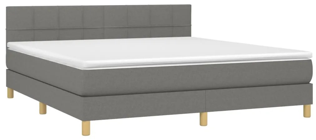 Cama box spring c/ colchão e LED 180x200 cm tecido cinza-escuro