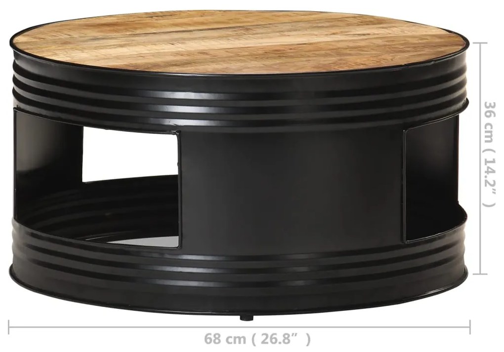 Mesa de centro 68x68x36 cm mangueira áspera maciça preto