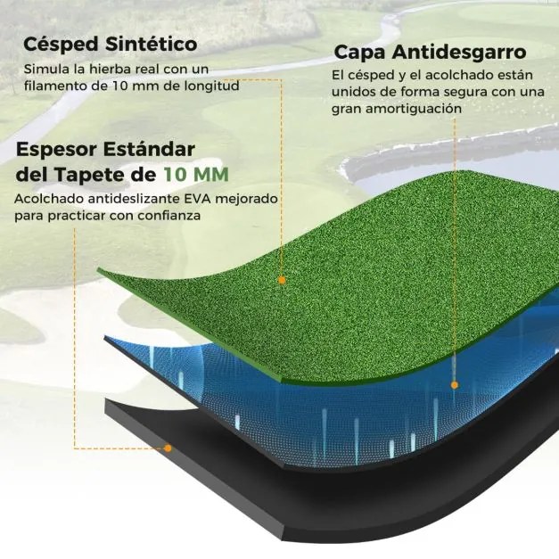 Tapete de golfe de relva sintética 3 em 1, para utilização no interior e no exterior 152 x 117 x 2,7 cm Verde