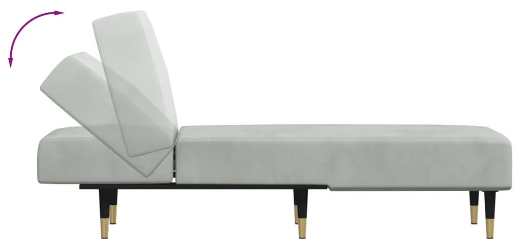 Chaise longue veludo cinzento-claro