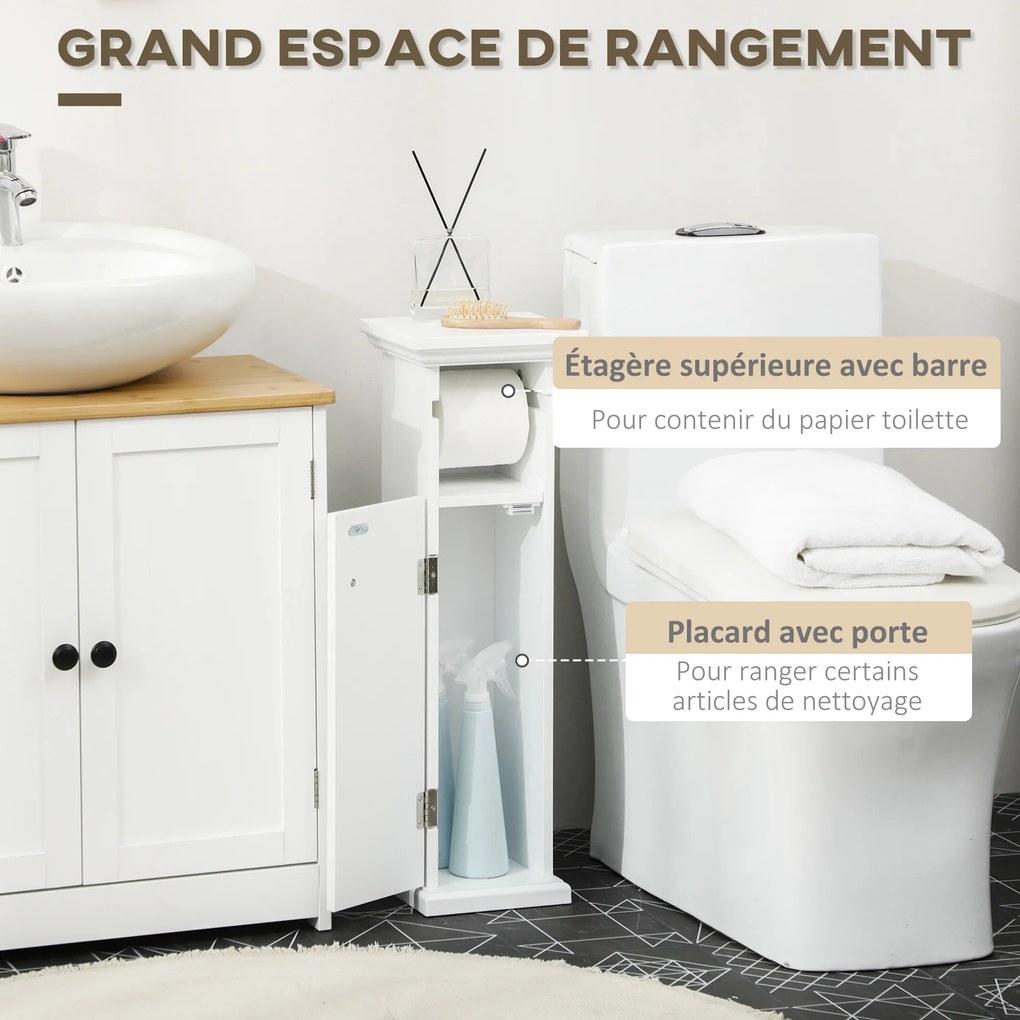 Móvel de casa de banho 21,5 x 17,8 x 66,5 cm com suporte para papel higiénico, armário e saída para o papel, branco
