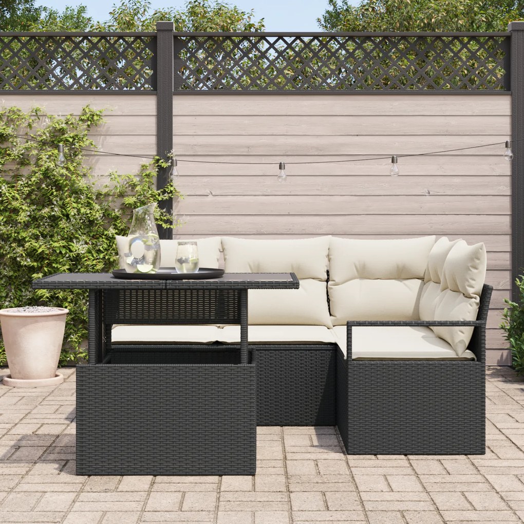 Conjunto de Sofá de Jardim VidaXL 5 Peças com Almofadas Rattan Preto,