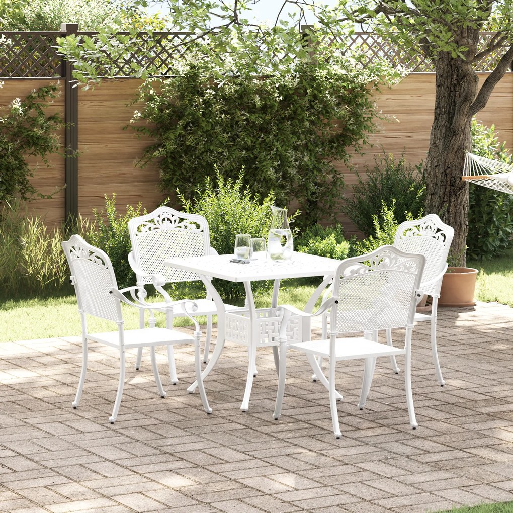 Conjunto de Jantar de Jardim vidaXL 5 Peças Branco em Alumínio Fundido