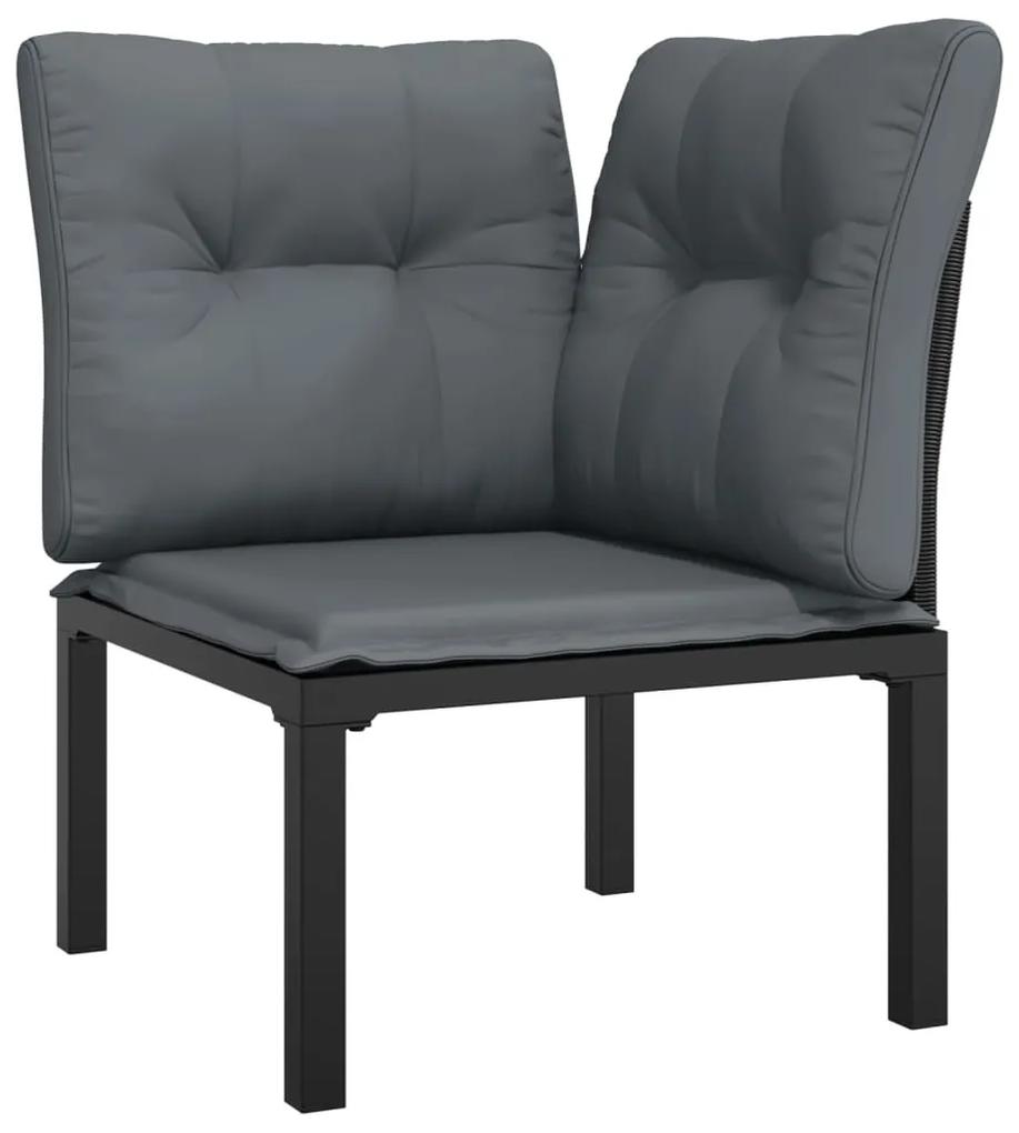 Cadeiras de canto jardim c/ almofadões 2pcs vime PE preto/cinza