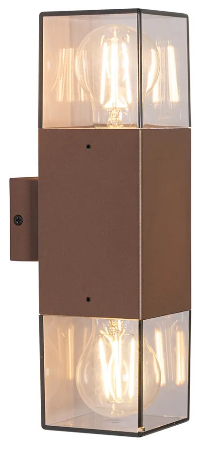 Candeeiro de parede exterior castanho ferrugem com abajur fumê 2 luzes IP44 - Denmark Industrial