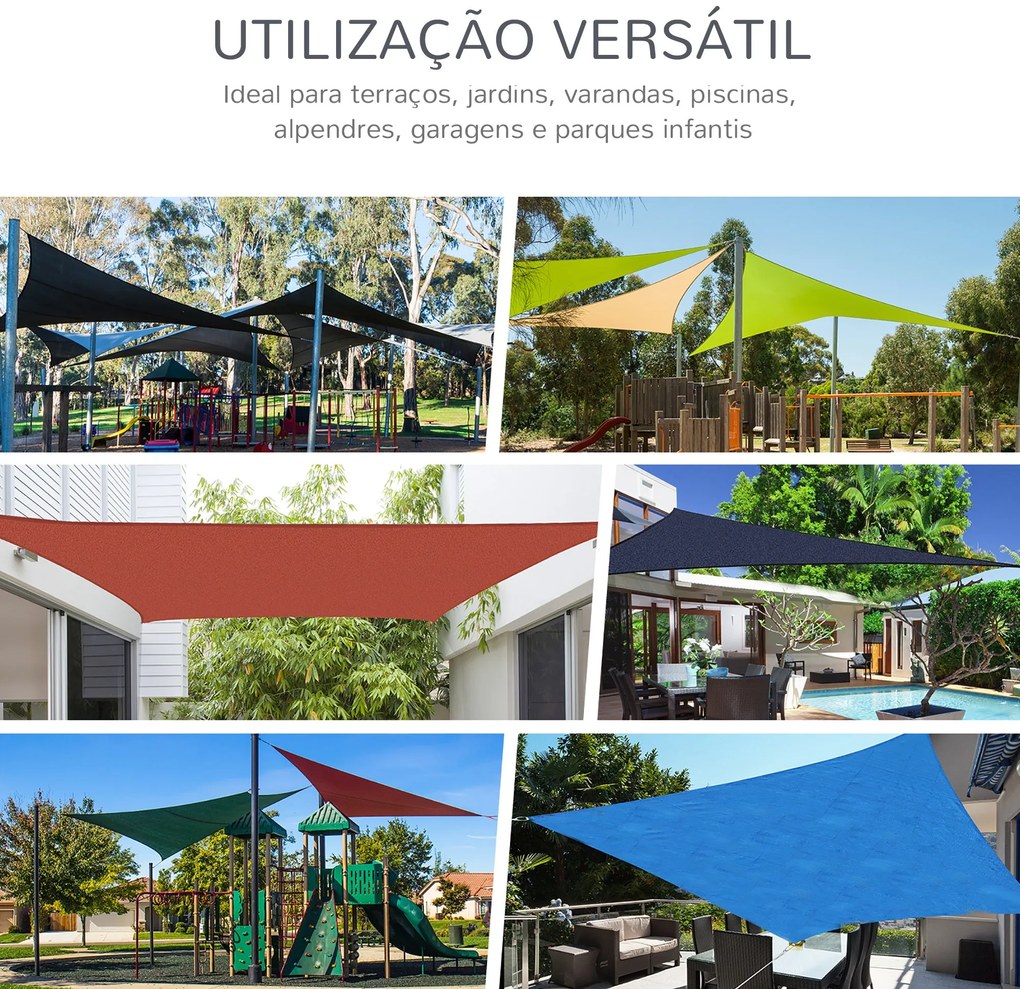 Vela de Sombra Retangular 4x6 m Toldo Vela de HDPE com Anéis de Aço In