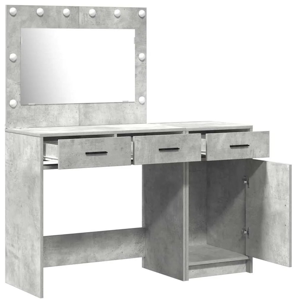 Conjunto de Mesa de Maquilhagem de 2 Peças Cinza Concreto com LED em M