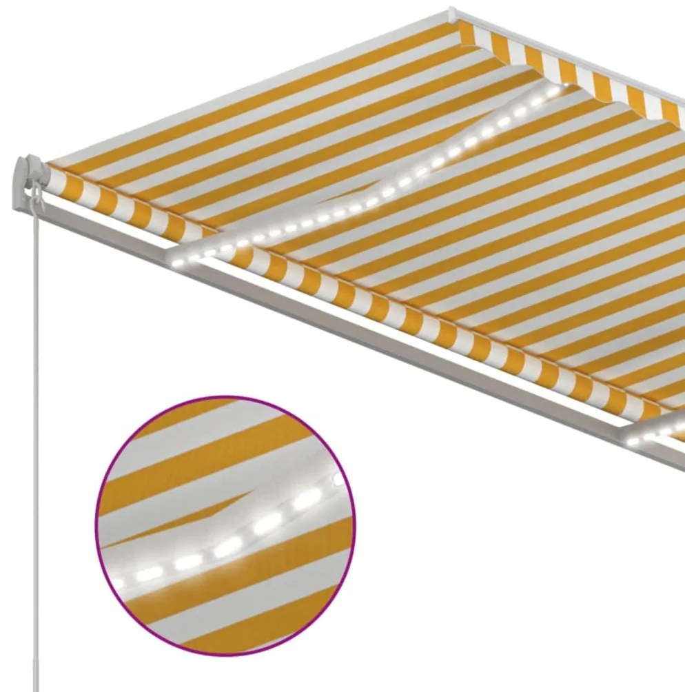 Toldo retrátil manual com LED 350x250 cm amarelo e branco
