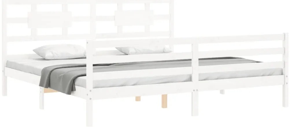 Estrutura de cama com cabeceira 200x200cm madeira maciça branco