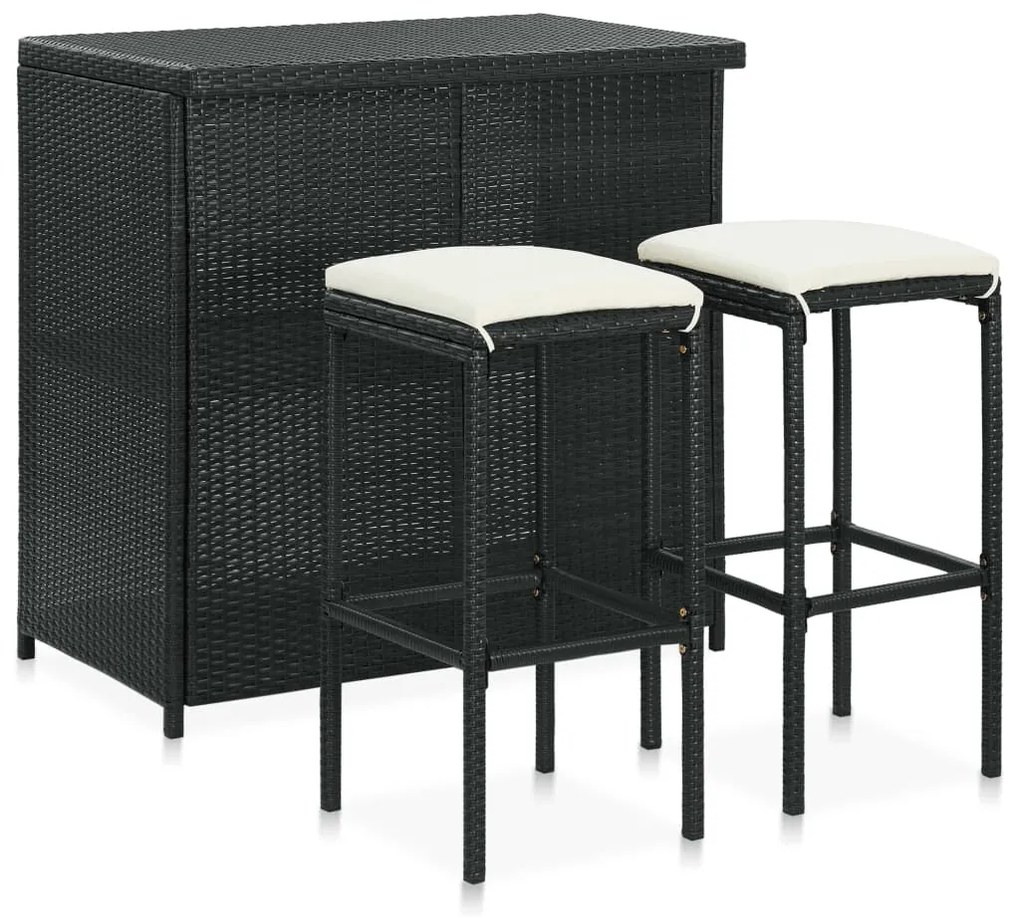 3 pcs conjunto de bar vime PE preto