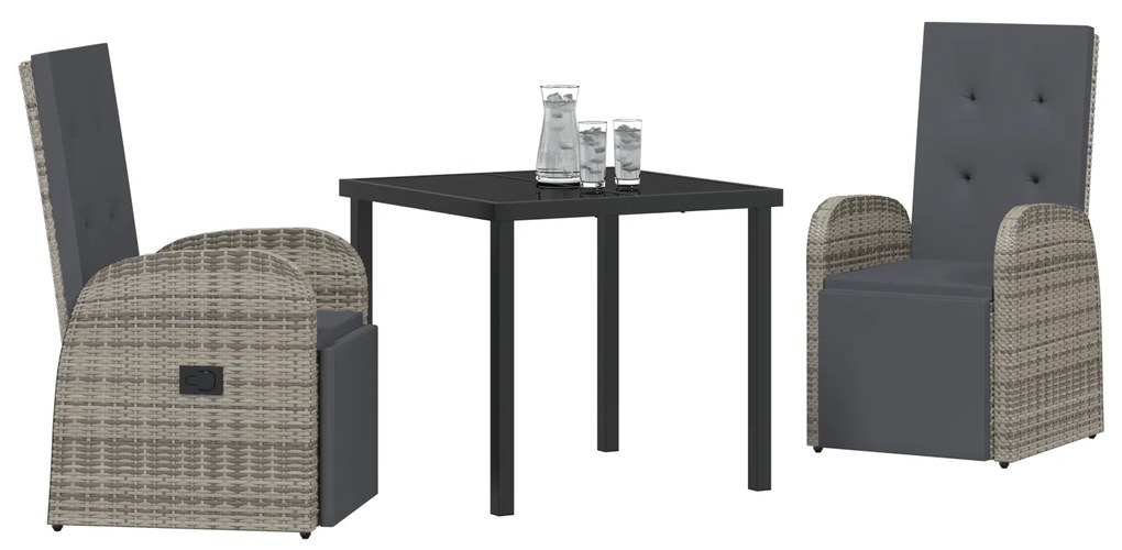 Conjunto de Jantar de Jardim 3 Peças com Almofadas Cinza Rattan PE