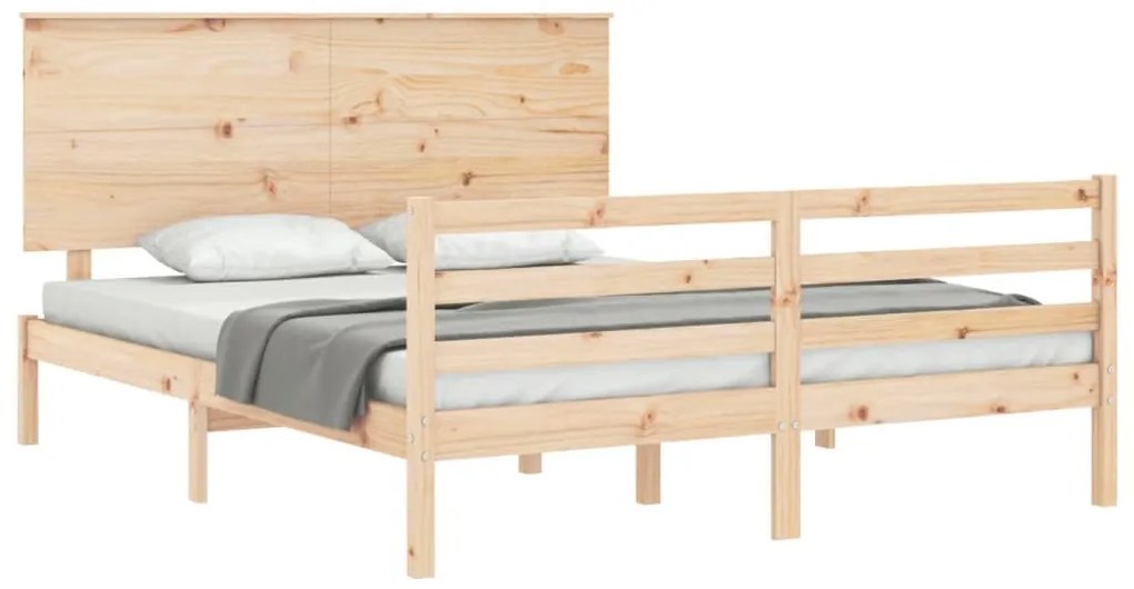 Estrutura de cama com cabeceira 160x200 cm madeira maciça