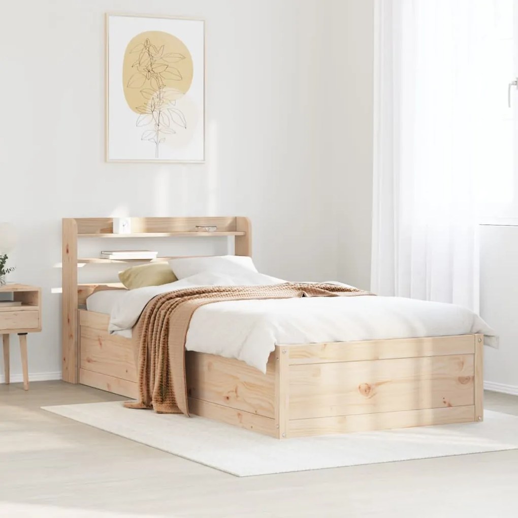 Estrutura de cama com cabeceira 100x200cm pinho maciço