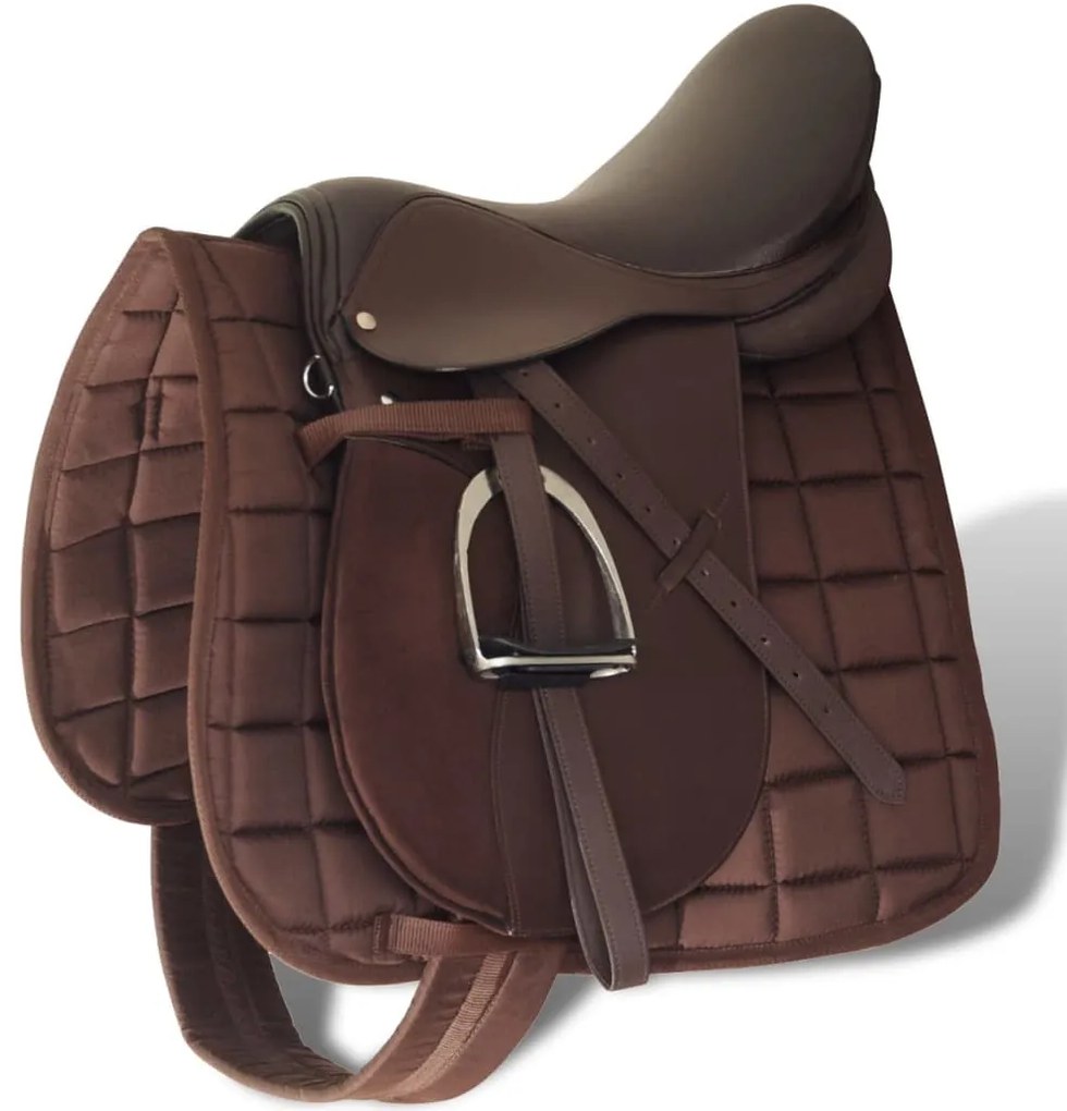 Sela para equitação 17,5", couro natural 18 cm 5-in-1 / Marrom