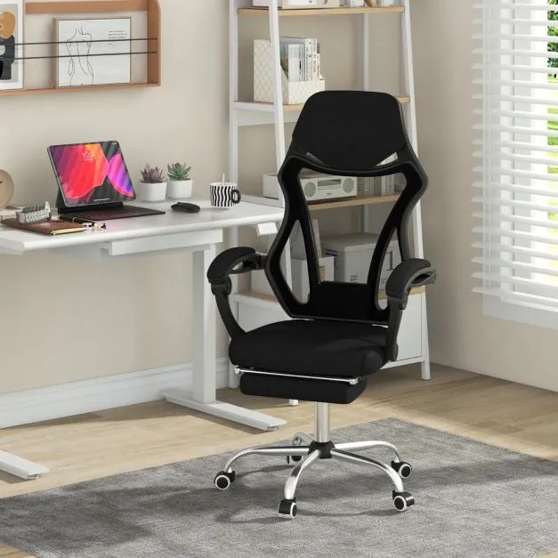 Cadeira giratória ergonómica de escritório com altura ajustável e encosto reclinável 70 x 68 x 109,5-116,5 cm Preto