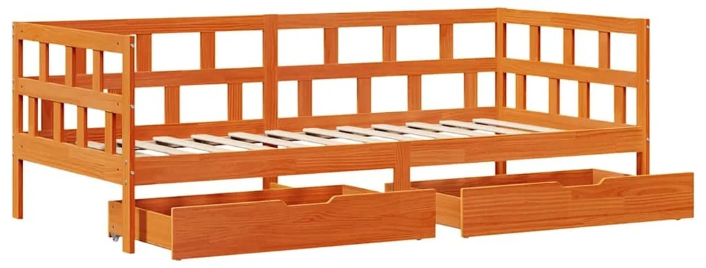Sofá-cama com gavetas sem colchão 90x190cm madeira castanho-mel