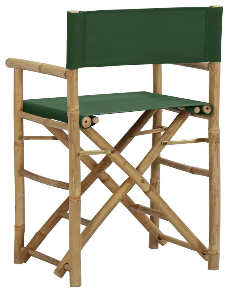 Cadeiras de realizador dobráveis 2 pcs bambu e tecido verde