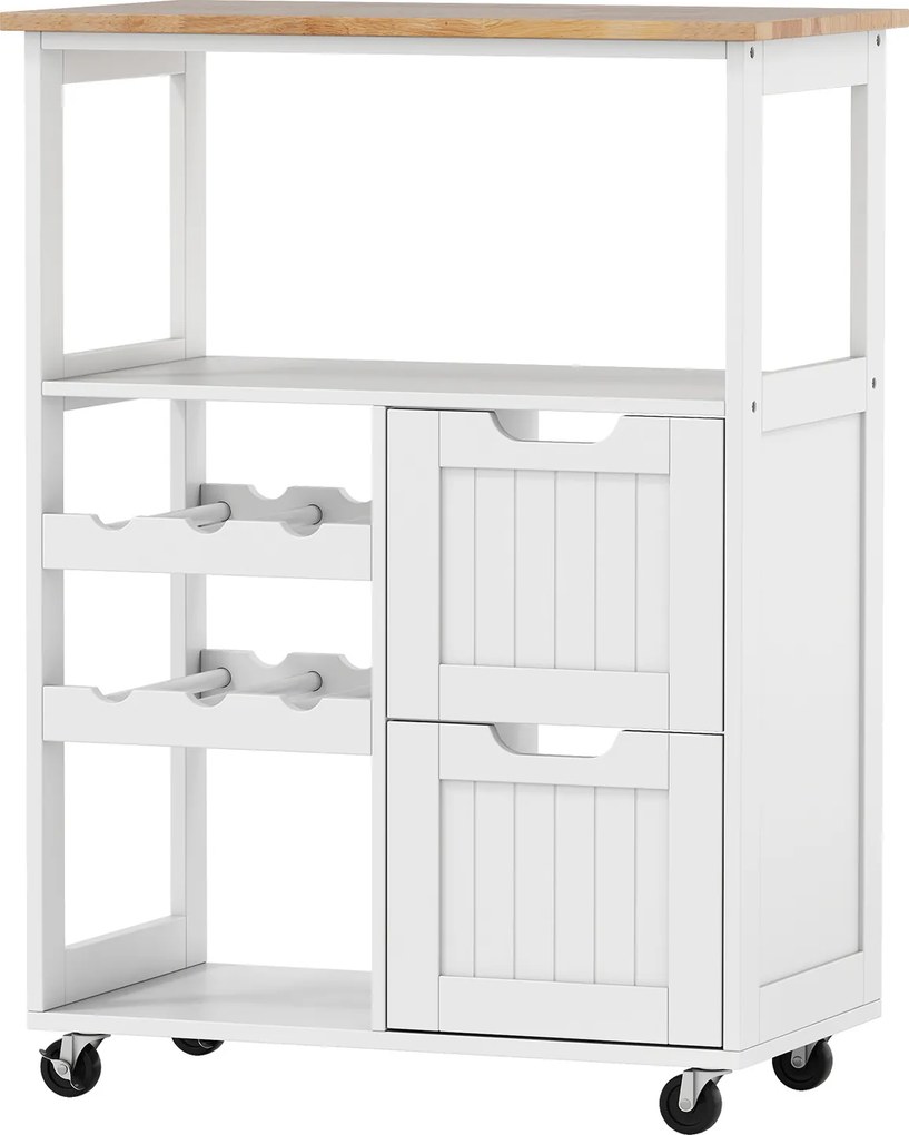 Carrinho de Cozinha com Garrafeira, 65 x 37 x 89 cm, Arrumação Completa, Branco