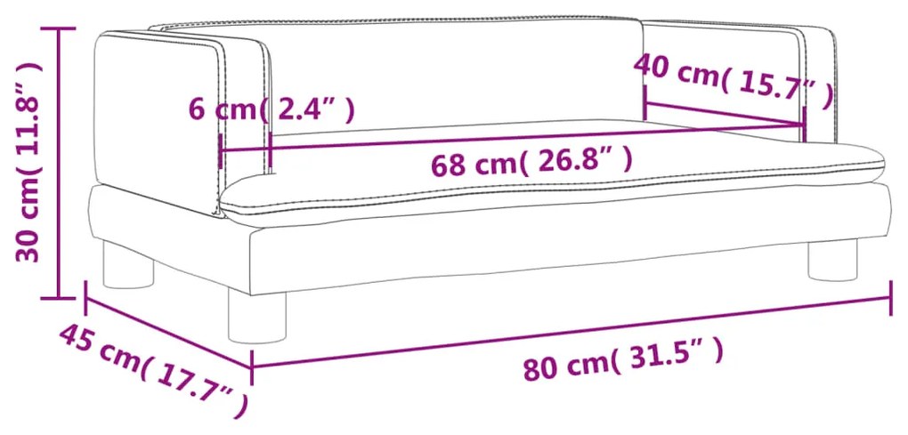 Sofá infantil 80x45x30 cm couro artificial cor creme