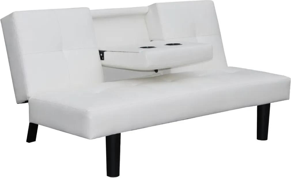 Sofá-cama com mesa suspensa, couro artificial, branco