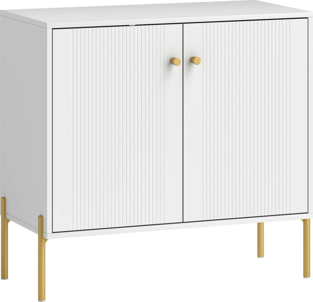 HOMCOM Aparador Moderno de 2 Portas Prateleiras Ajustáveis Bancada com Efeito Mármore e Pés de Aço 80x39,1x76 cm Branco | Aosom Portugal