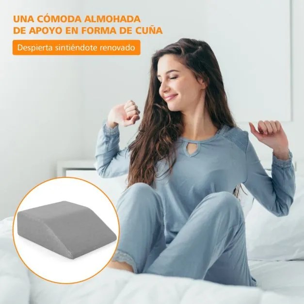 Almofada de elevação das pernas em cunha de espuma viscoelástica amovível com capa amovível respirável para dormir Ler Gravidez 60 x 54,5 x 20 cm Cinz