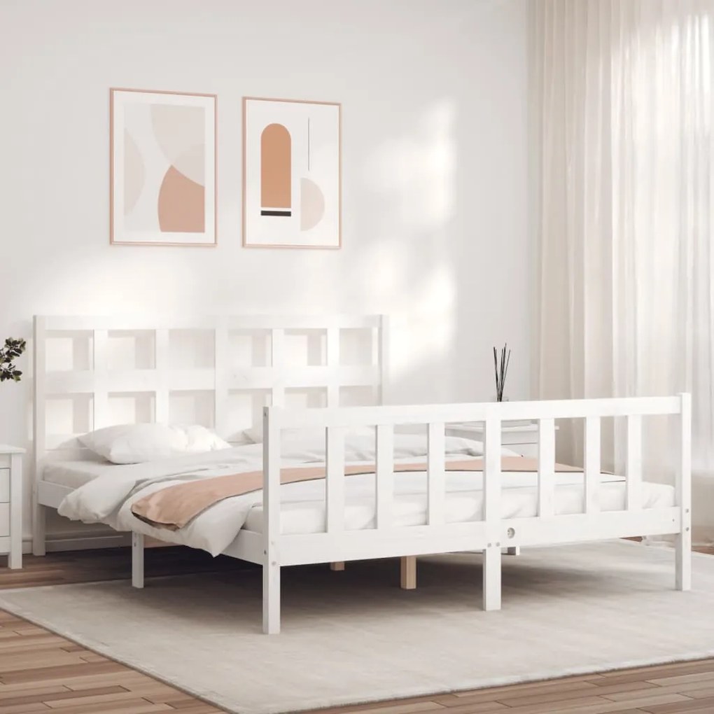 Estrutura de cama King Size com cabeceira madeira maciça branco