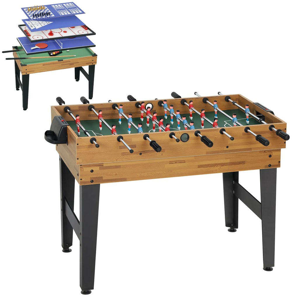 SPORTNOW Mesa Multijogos 13 em 1 Mesa de Jogo com Matraquilho Bilhar Ping-Pong Hóquei Xadrez Damas Backgammon e Acessórios 121x109x80 cm Madeira e Preto | Aosom Portugal