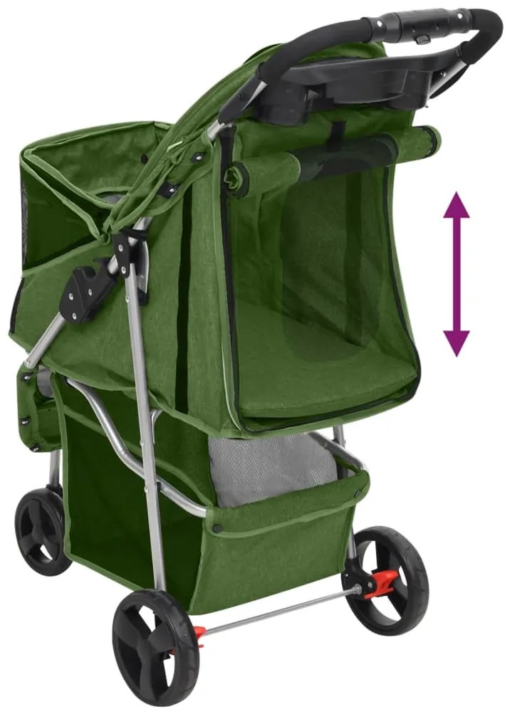 Carrinho dobrável para cães 80x46x98 cm tecido oxford verde
