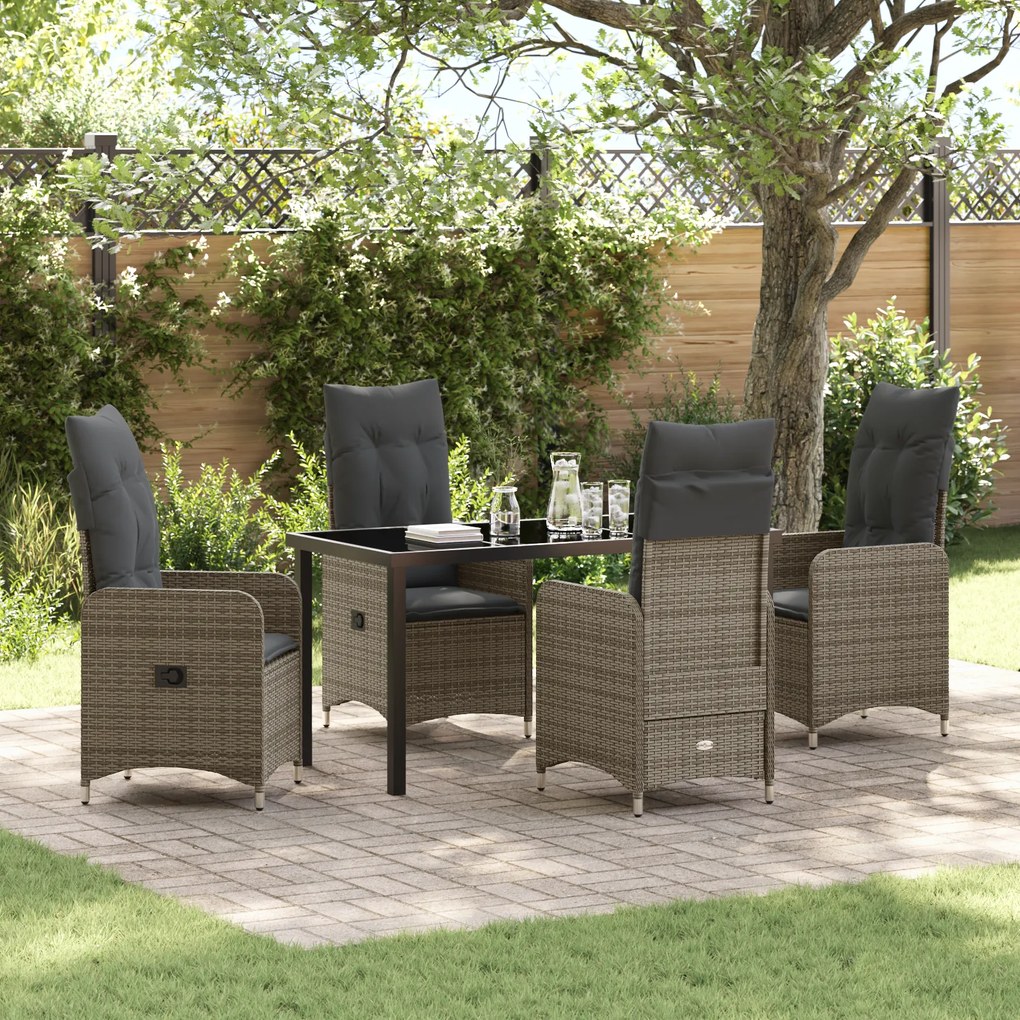 vidaXL Conjunto de Jantar de Jardim 5 Peças com Almofadas Cinza Rattan PE