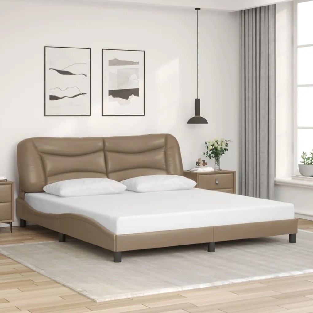 Estrutura cama c/ luzes LED 180x200 cm couro artif. cappuccino