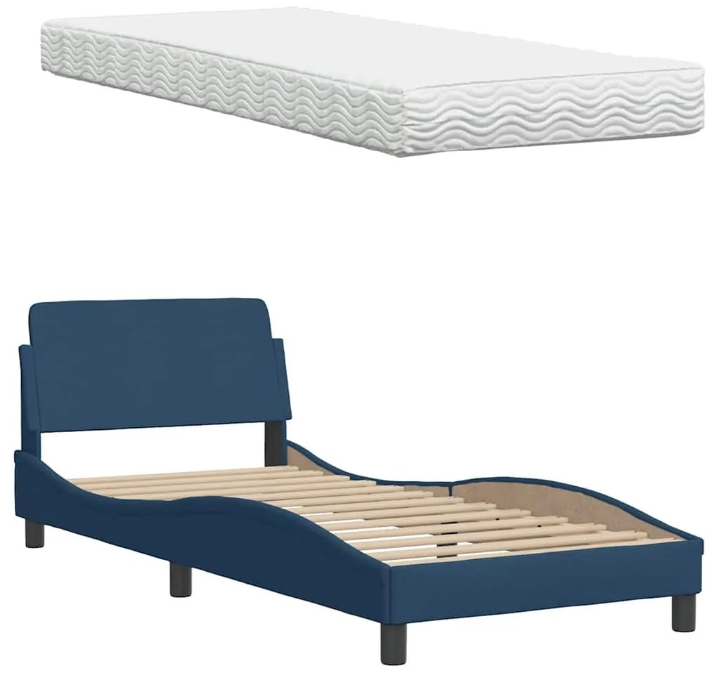 Cama com colchão 90x190 cm tecido azul