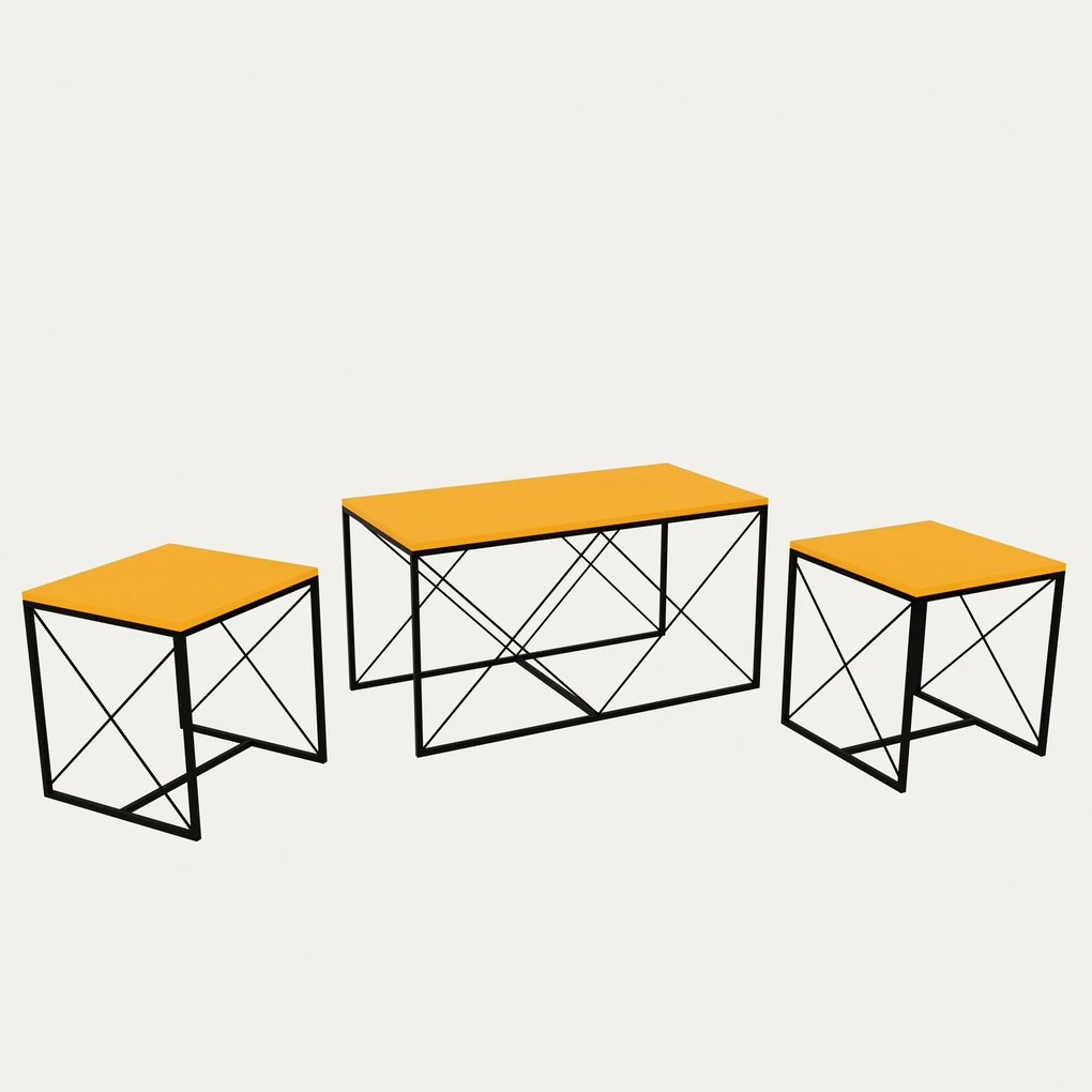 Conjunto de Mesas de Centro Defne – Amarelo e Preto – Medidas: 100x52x