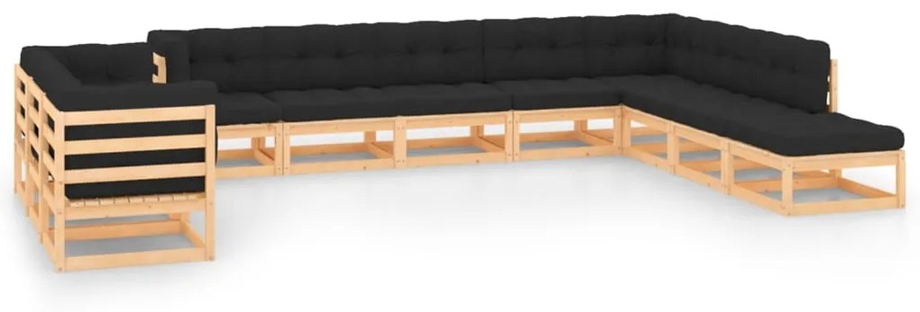 vidaXL 11 pcs conj. lounge jardim c/ almofadões antracite pinho maciço