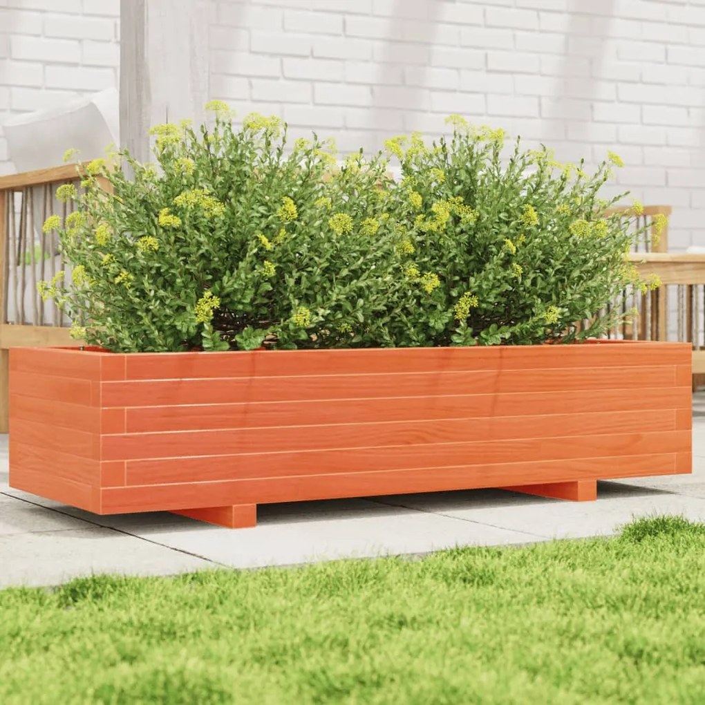 Vaso/floreira de jardim 110x40x26,5cm pinho maciço castanho-mel