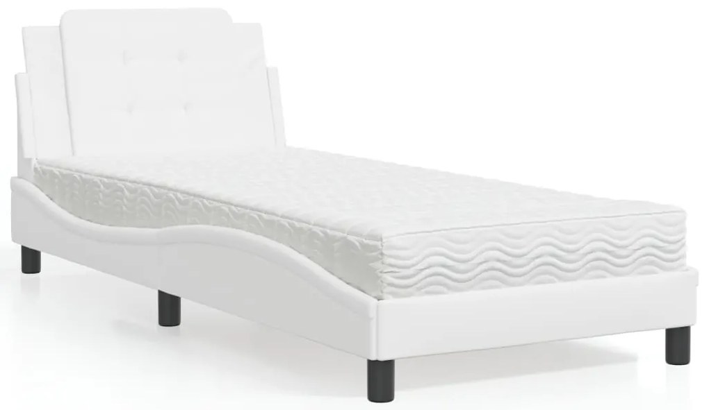 Cama com colchão 100x200 cm couro artificial branco
