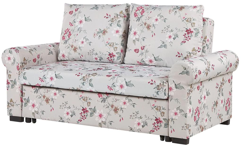 Sofá-cama de 2 lugares com padrão floral em cinzento claro SILDA Beliani