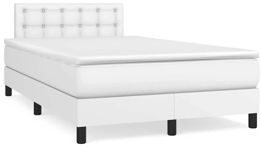 Cama box spring c/colchão/LED 120x190cm couro artificial branco