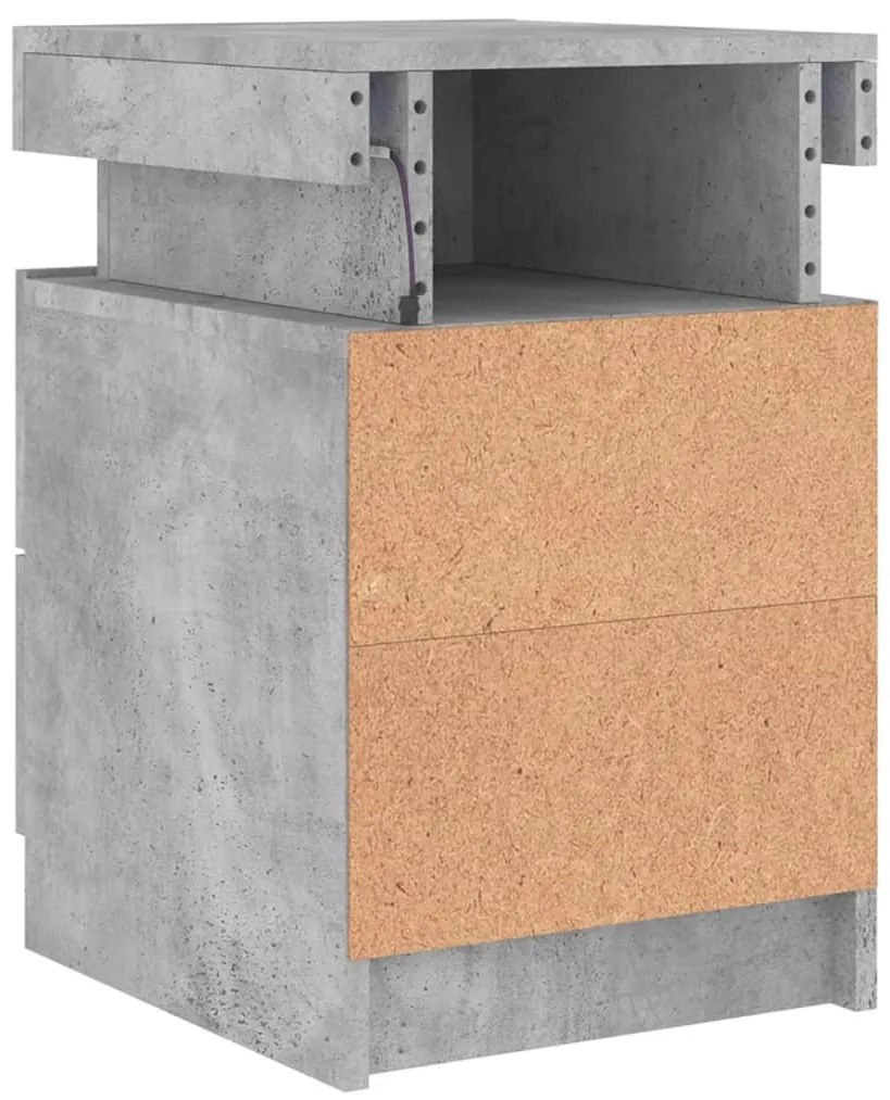 Mesas cabeceira c/ luzes LED 2 pcs 35x39x55 cm cinzento-cimento