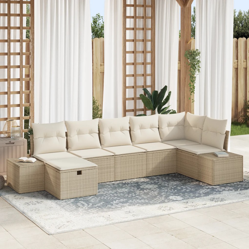 Conjunto de Sofá de Jardim de 7 Peças com Almofadas de Rattan Bege