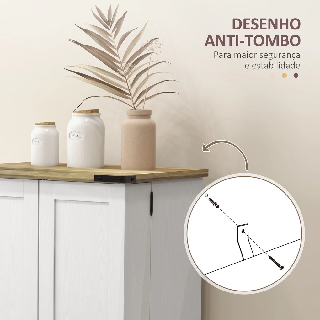 Armário de Cozinha com 2 Portas e 16 Prateleiras Despensa Rústica com Prateleiras Ajustáveis 60x40x104 cm Creme