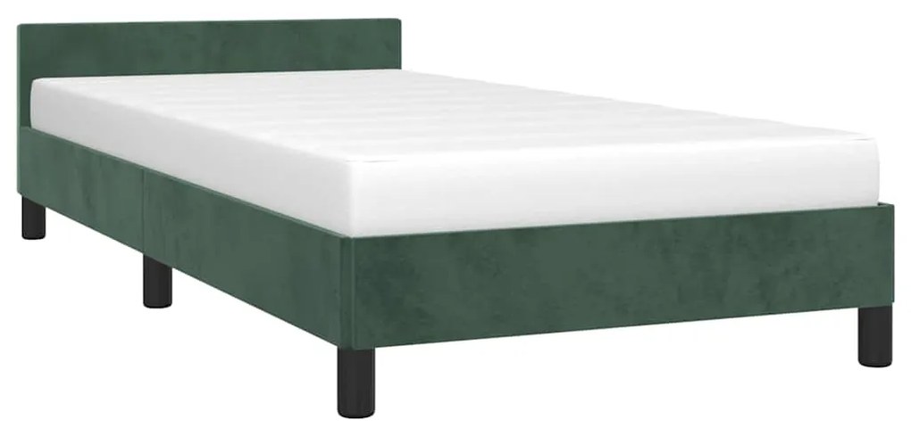 Estrutura de cama sem colchão 100x200 cm veludo verde-escuro