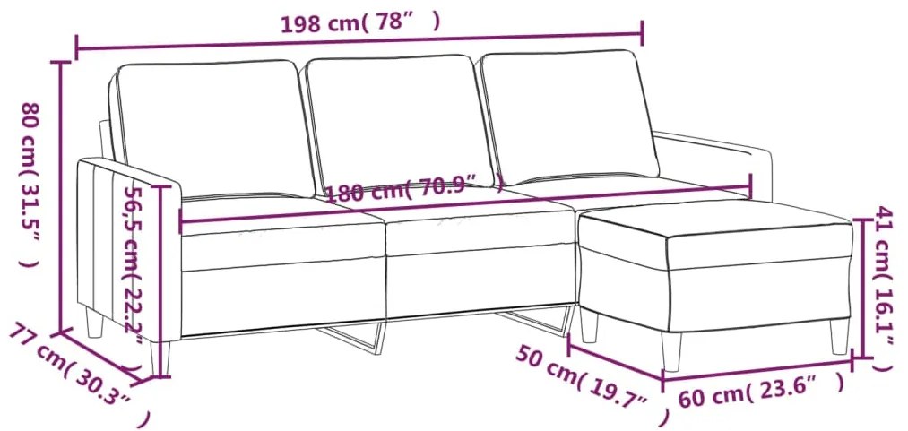 Sofá de 3 lugares com apoio de pés 180 cm veludo rosa