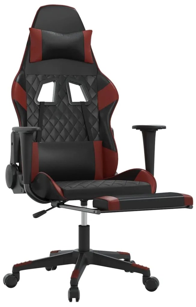 Cadeira gaming +apoio pés couro artificial preto/vermelho tinto