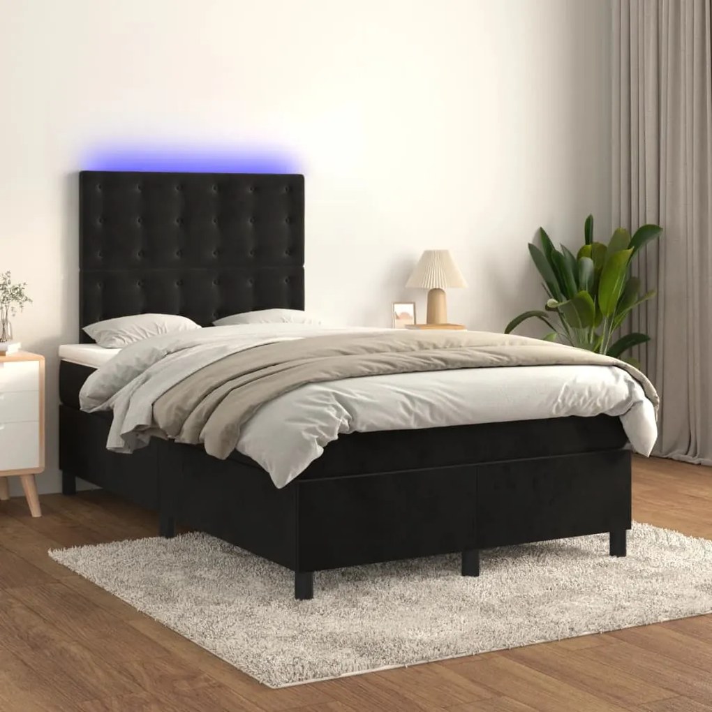 Cama box spring c/ colchão/LED 120x200 cm veludo preto